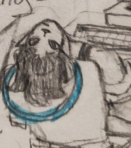 A drawing of Rin the carrd owner leaning over the back of a chair